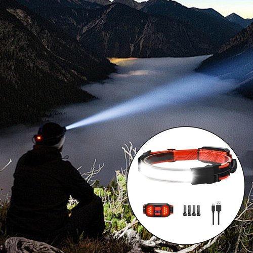 LED Headlamp 1000 Lumens Wide 230° Beam USB Rechargeable Headlight Waterproof with Red Taillight Lightweight for Camping Hiking Running Hard Hat Work (1 Pack)