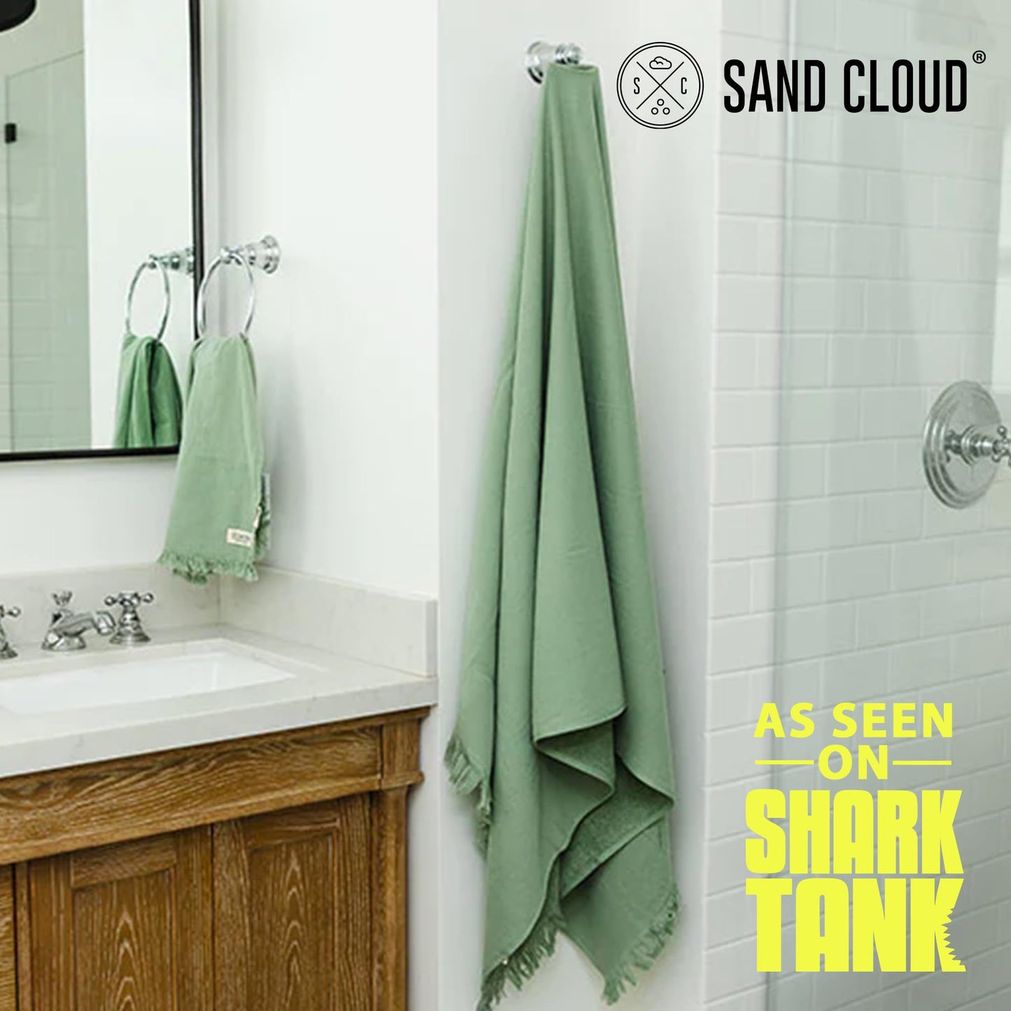 Sand Cloud Turkish Bath Towels Bundle for Bathroom, Set of 4 (Terra Sage) - Large Size - 100% Certified Organic Cotton Yarn is Lightweight, Soft & Absorbent - Premium Bath & Hand Towels Dry Faster