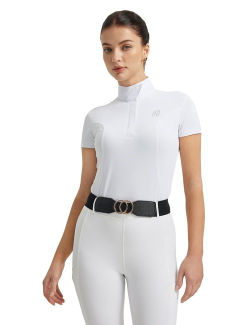 FitsT4 Sports Womens Short Sleeve Equestrian Show Shirts UPF50 Horse Riding Performance Shirt Rider Top White M
