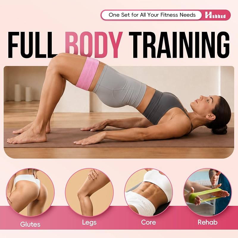 Fabric Resistance Band Set (Gray Pink Green 14–45 lbs) with Exercise Guide – 3 Levels