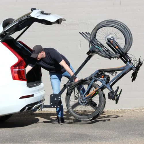JB Racks 4-Bike Vertical Hitch Bike Rack with Free Slow Fold Strut for Vehicles with 2-Inch Class III Hitch, Easy-Load Design, Black