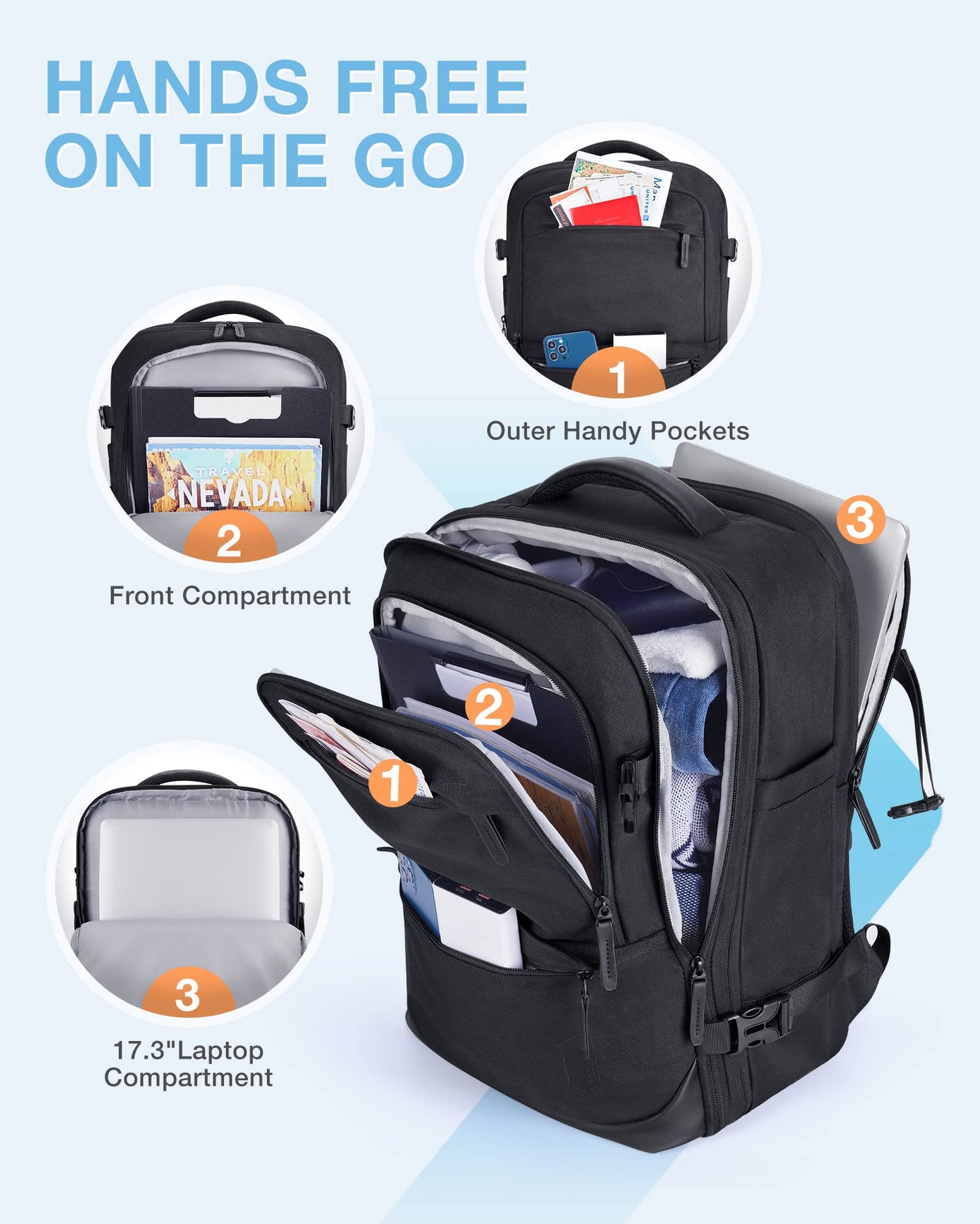 BAGSMART 40L Black Travel Laptop Backpack with Packing Cubes and Shoe Bag