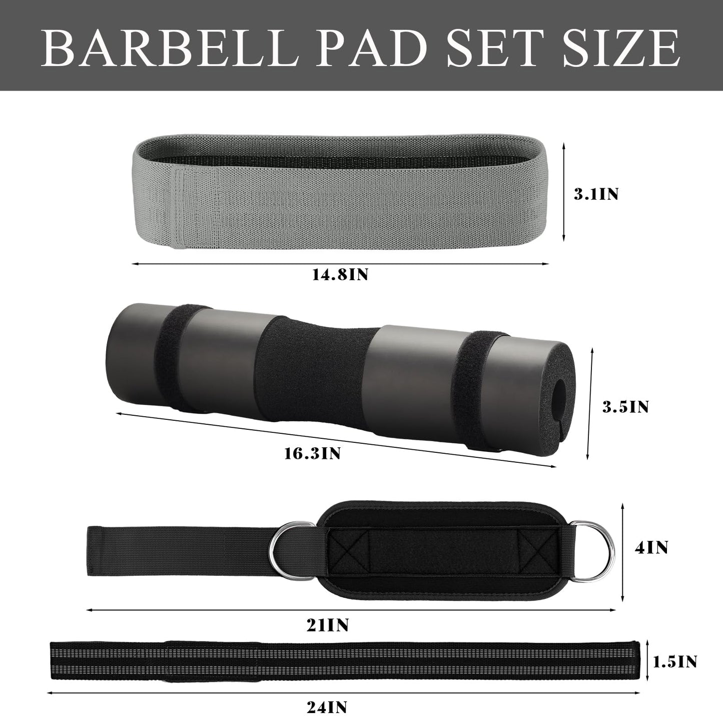 Barbell Pad Set,10 Pcs Barbell pads For Hip Thrust Squat & Lunges Support,With 2 Workout Ankle Straps, 2 Workout Gloves, 2 Gym Straps Weight Lifting, Resistance Bands,Olympic Bar Pad,Carry Bag (Black,Small-Gloves)