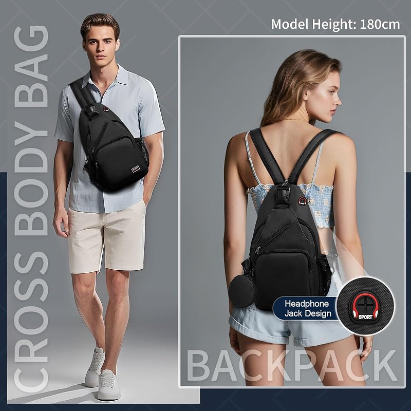 Small Sling Bag with Coin Pocket Fits for 11" Tablet, Black