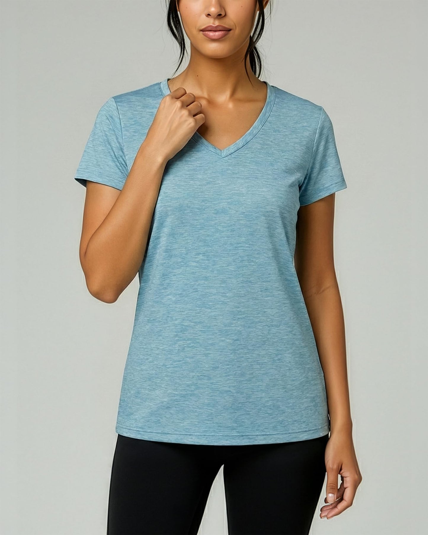 Real Essentials 5 Pack: Women's Dry-Fit Short Sleeve V Neck T Shirt Workout Fitness Yoga Top Tee, Set 1, XXL