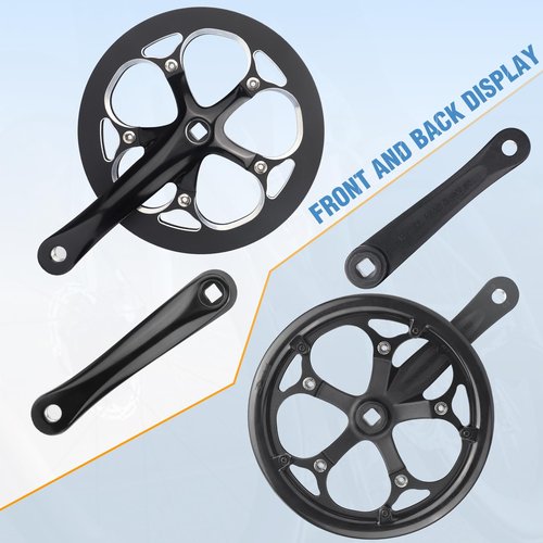 MEGHNA Bicycle Crankset 52 Teeth for 6-10 Speed Gears Lightweight Aluminum Alloy 165mm Crank Arm Dual Chain Guards for Folding Bike E-Bike Square Taper Black