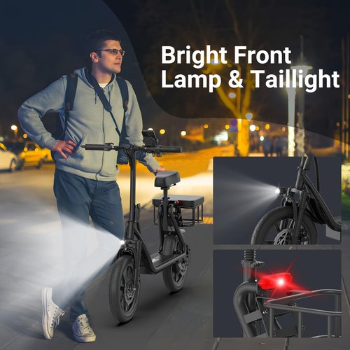 NAVIC T1 Electric Scooter with Seat,Electric Scooter Adults,750W Powerful Motor,27Mile Range,Speed up to 22mph,Foldable e Scooter with Back Basket,Lock