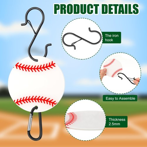 CroBlissful 12 Pcs Bag Hook for Fence, Sports Fence Hook, Bag Clip for Fence, Metal Backpack Hooks with Acrylic Board, Fence Hooks for Bat Bag Water Bottle Lover Player Gifts (Baseball)