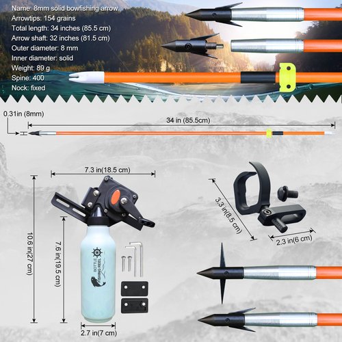 Bow Fishing Combo Kit Bowfishing Bow, Fishing Kit Multi Scenery Hunting Practice, Complete Accessories Reel Arrows 30lbs 40lbs (Black, 30lbs)