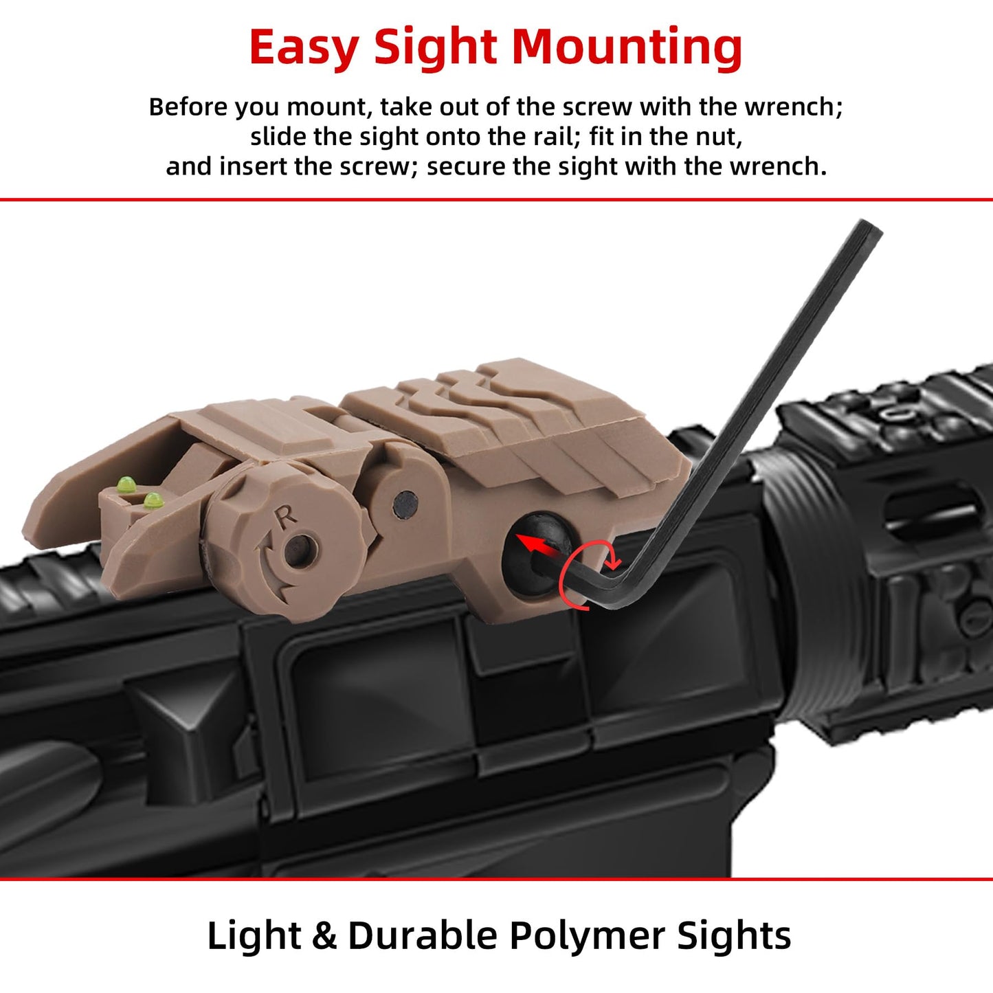 GLKTRS Flip Up Sights Fiber Optic Red Green Dot Sights Folding Polymer Sights for Picatinny Rail Adjustable Front and Backup Sights Set (Black)