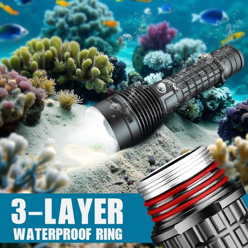 HECLOUD 3000LM Diving Flashlight IPX8 Waterproof Scuba Light 3 Modes Rechargeable Underwater Light for Snorkeling, Ideal Gift for Divers and Underwater Sports Enthusiasts