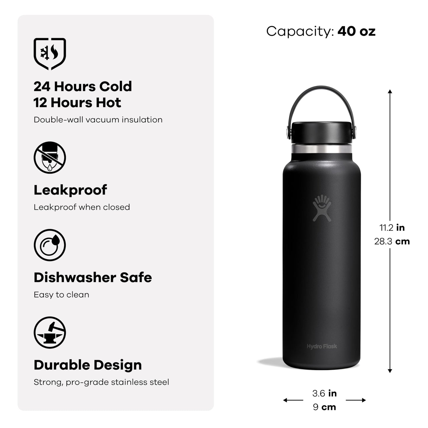 Hydro Flask Water Bottle - Insulated Stainless Steel - Wide Mouth Flex Lid, Non Spill, Leakproof and Refillable in 40 Oz Popstar Pink