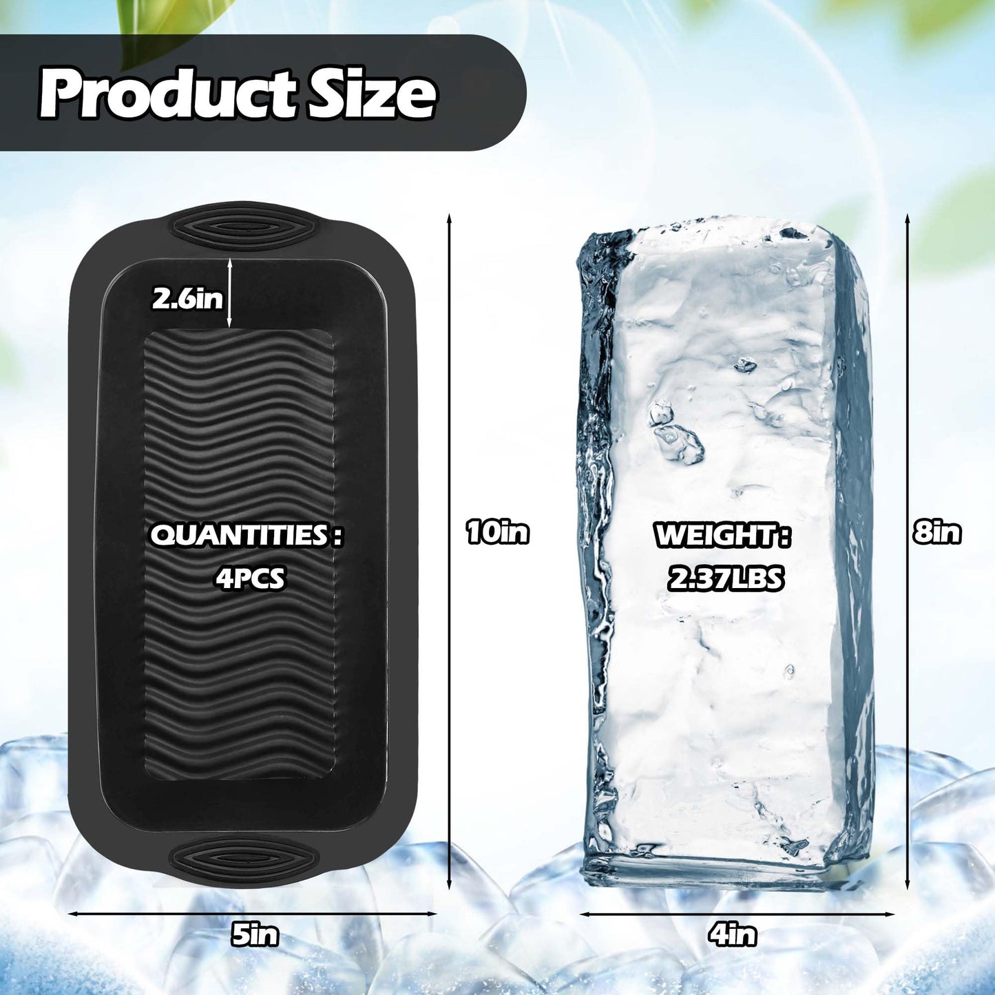 XANGNIER Extra Large Ice Block Mold,2 Pack 4.7lbs Ice Cubes for Cold Plunge or Coolers,Reusable Silicone Ice Molds for Ice Bath Chiller,Big Ice Tray
