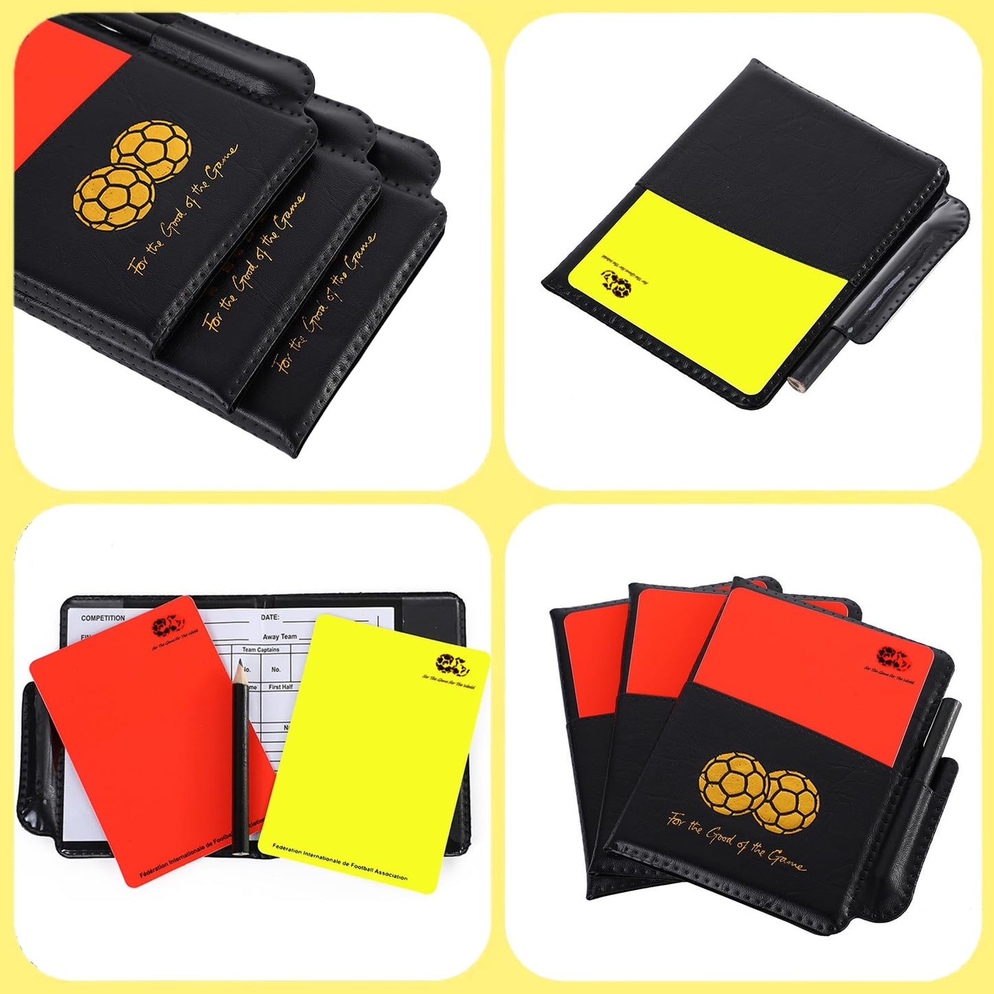 Soccer Referee Cards (2-Pack), Soccer Red and Yellow Cards Set with Leather Wallet, Scorebook, Pencil for School, Soccer Games, Party