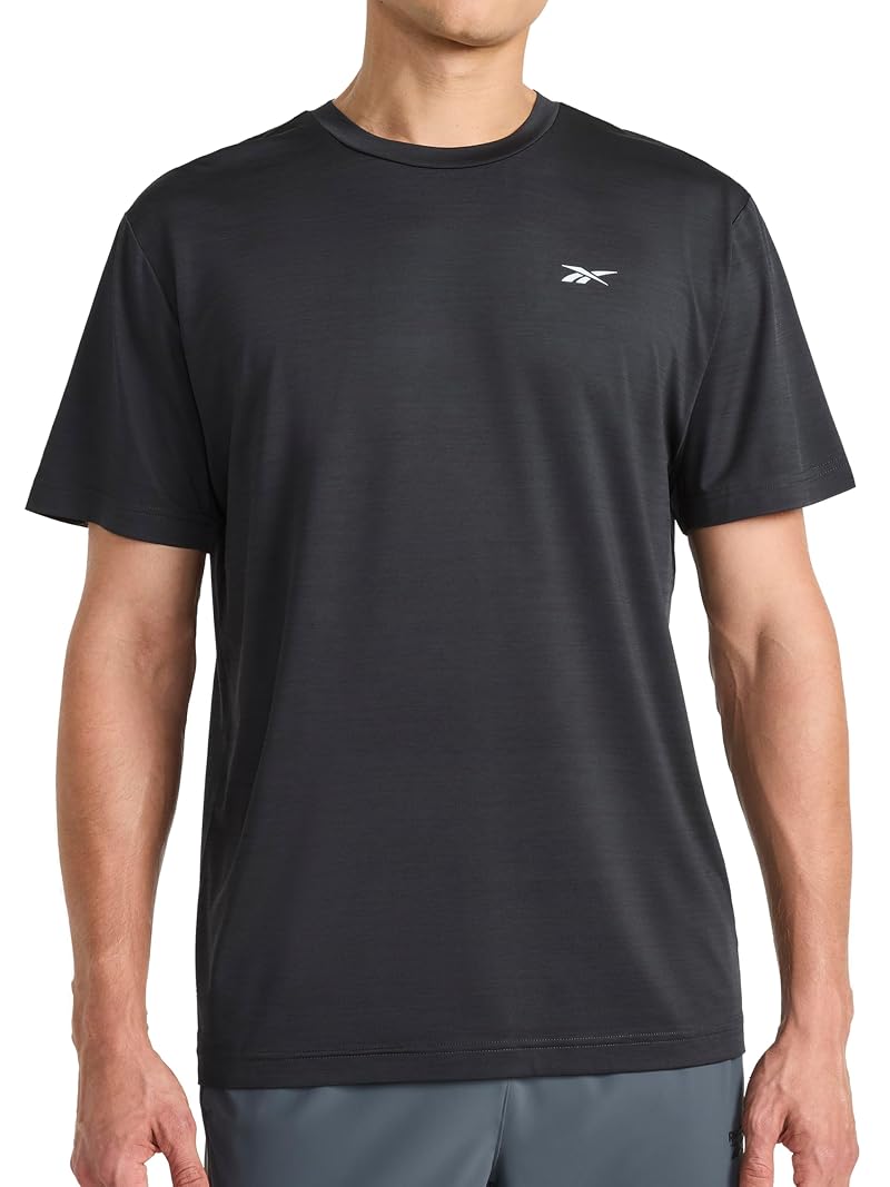 Reebok Men’s Reflective Small Logo Crewneck T‑Shirt - Black Heather, Large