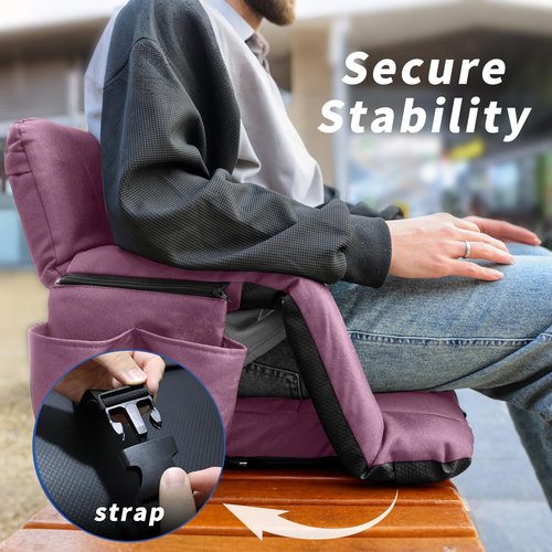 Stadium Seats with Back Support,Wide Stadium Chairs with Back and Cushion, Sofa Style Stadium Seats, 6 Reclining Positions, Extra Thick Bleacher Seat for Sports Events (Purple-1 Pack, Wide|25")