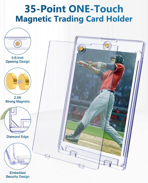 YZtree 25 PCS Magnetic Card Holders: 35 pt Magnetic Card Case for Trading Cards,One Touch Card Holder, U-V Protection Hard Plastic Card Protectors for Sports, Baseball, Game, Standard Cards Display