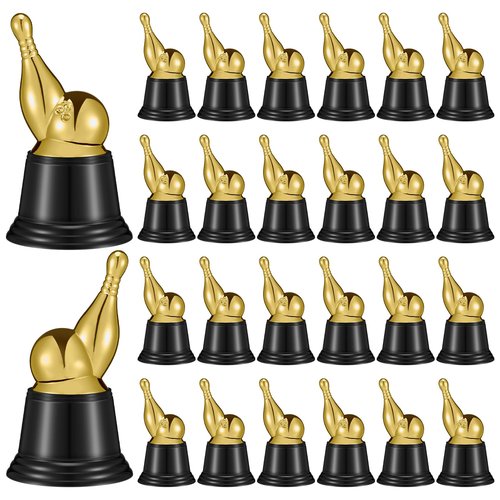 Landical 24 Pcs Bowling Trophies Bulk 5.1 Inch Mini Bowling Pins Gold Plastic Strike Funny Award Trophy with Black Base for Party Decorations Graduation Awards Prize Winner Gift Competition