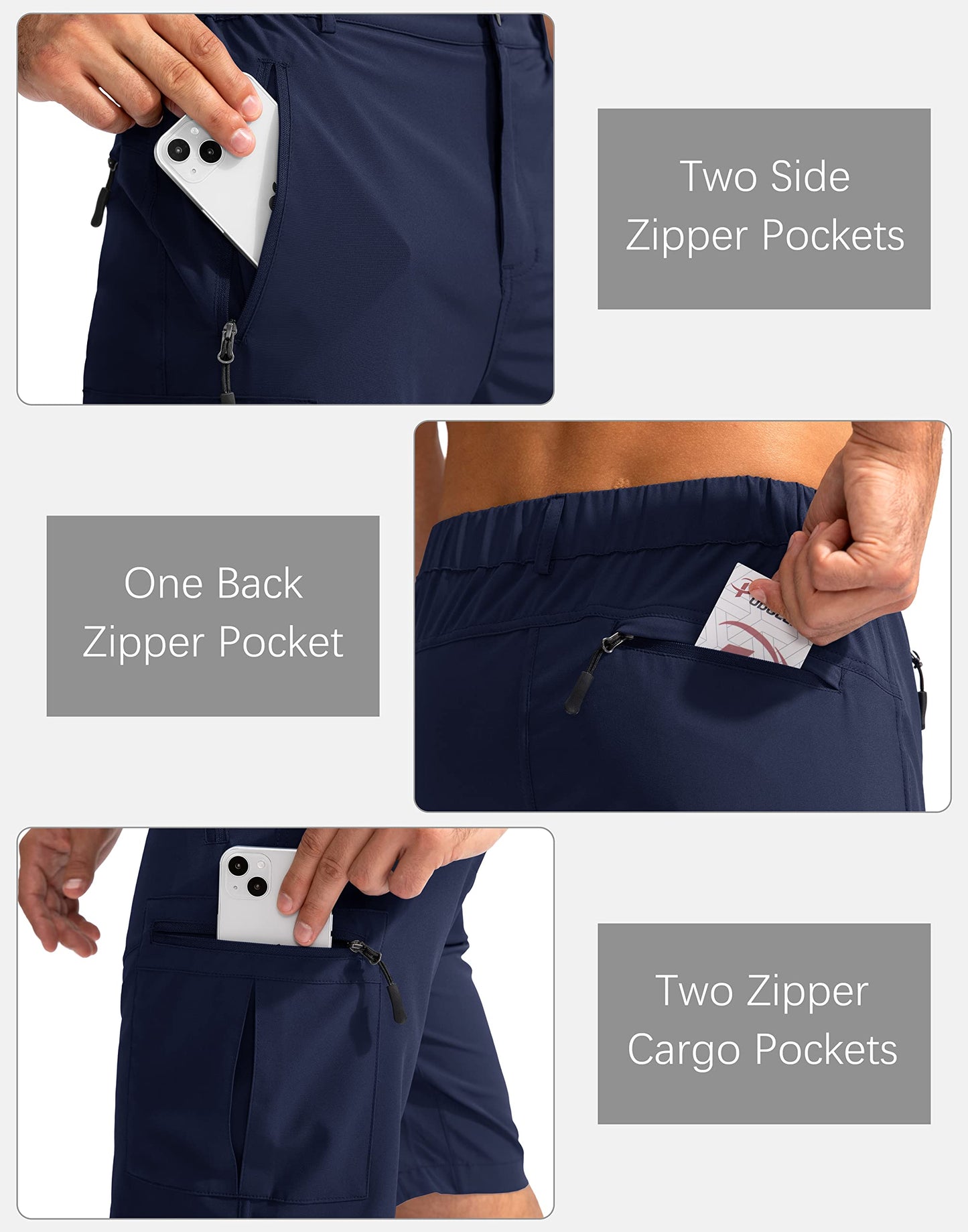 Pudolla Men's Hiking Cargo Shorts 9" Lightweight Outdoor Work Shorts for Men Travel Golf Camping Casual with 5 Zipper Pockets(Navy XX-Large)