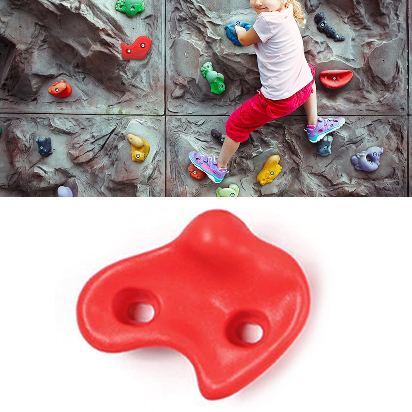 10PCS Rock Climbing Holds PE Ergonomic Comfortable Hand Feeling Climbing Rock Wall Grips for Indoor Outdoor Warrior Obstacle Course Training Playground Mounting Hardware (Red)