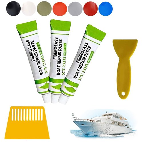 EYDHCN Fiberglass Boat Repair Paste with Scraper Kit, Fiberglass Boat Repair Kit, Gel Coat Repair Kit for Boats, Fiberglass Boats Fix Holes, Chips, Deep Cracks, Chip Fix (Red,3PCS)