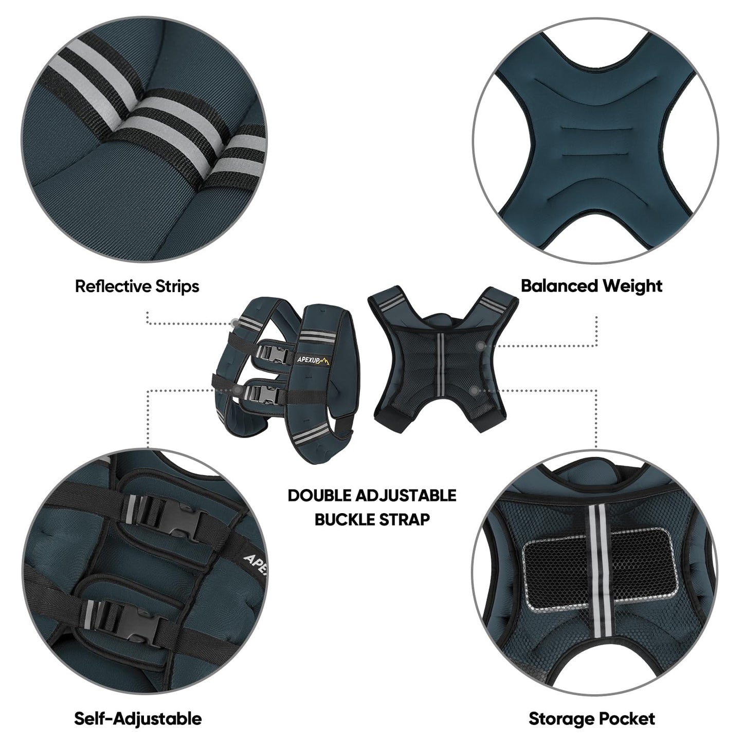 APEXUP 15lbs Weighted Vest Men Women, Weight Vest for Women Workout Equipment for Strength Training Running (Steel Blue)