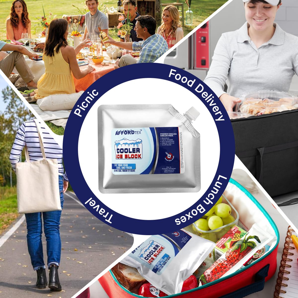Ice Packs for Cooler, 4 Reusable Ice for Coolers,10 inches x 10 Inches Each,Long Lasting ice for ice Chest, and Lunch Box,A Must for All Outdoor Activity Keep Your Food Fresh
