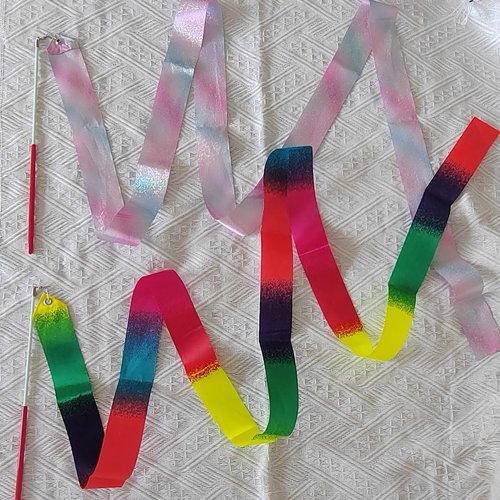 Zucosue 2 PCS Dance Ribbons, 78.7inch Gymnastic Ribbon, Sparkling Twirling Dance Ribbon (Gradient Colors)