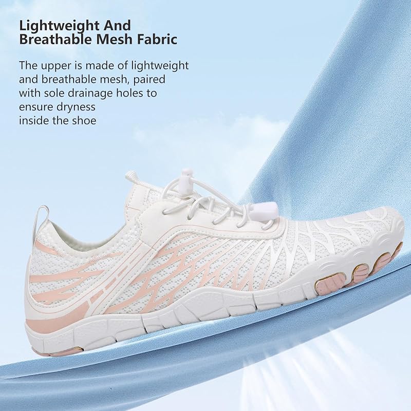 Water Shoes for Hiking - Barefoot Style, Wide Toe Box, Non-Slip, Waterproof (White, US Men 6-6.5 / Women 8-8.5)