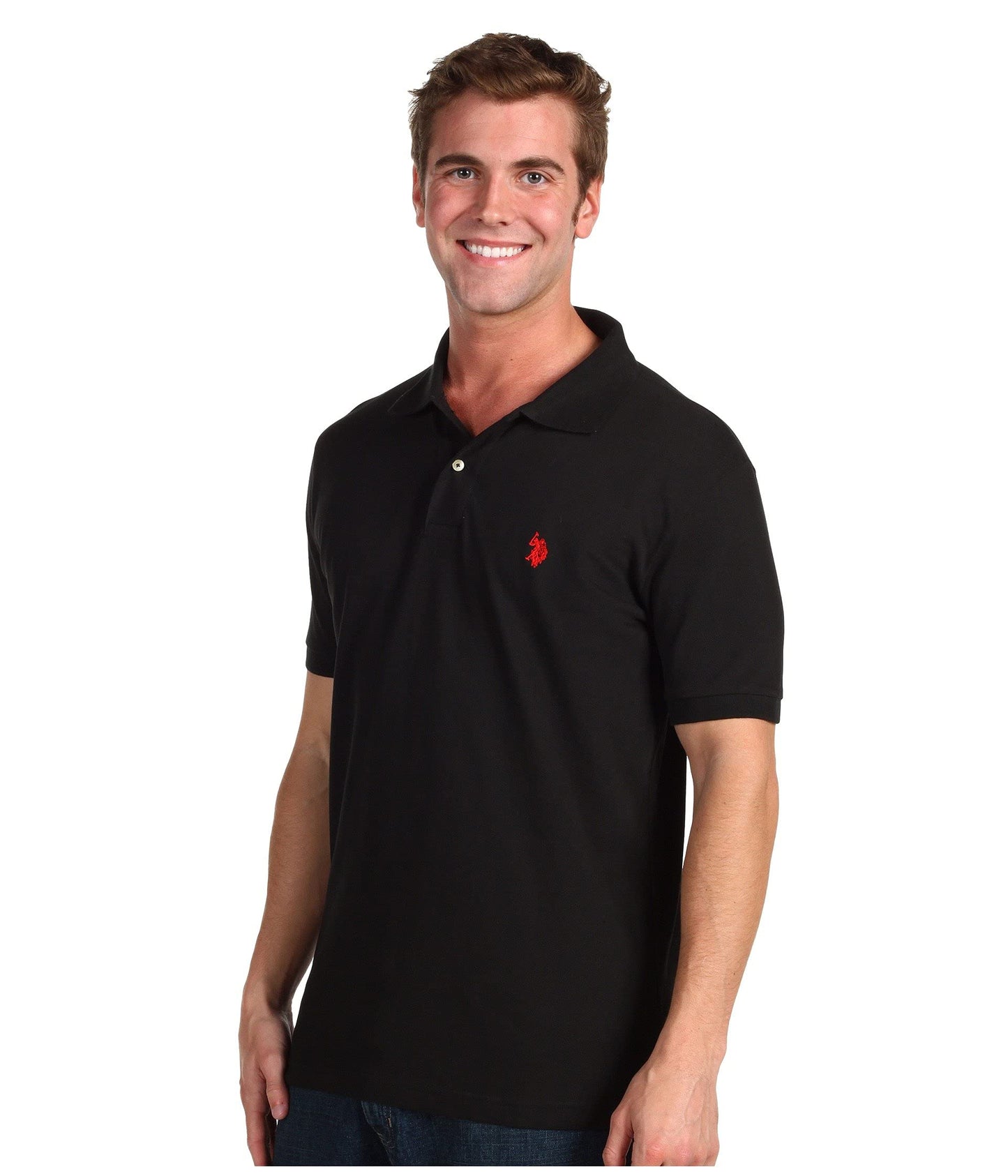 U.S. Polo Assn. Men's Classic Polo Shirt, Two-Button Closure Pique Polo Shirt, Summer Fashion Golf Shirt, Old Black, Large