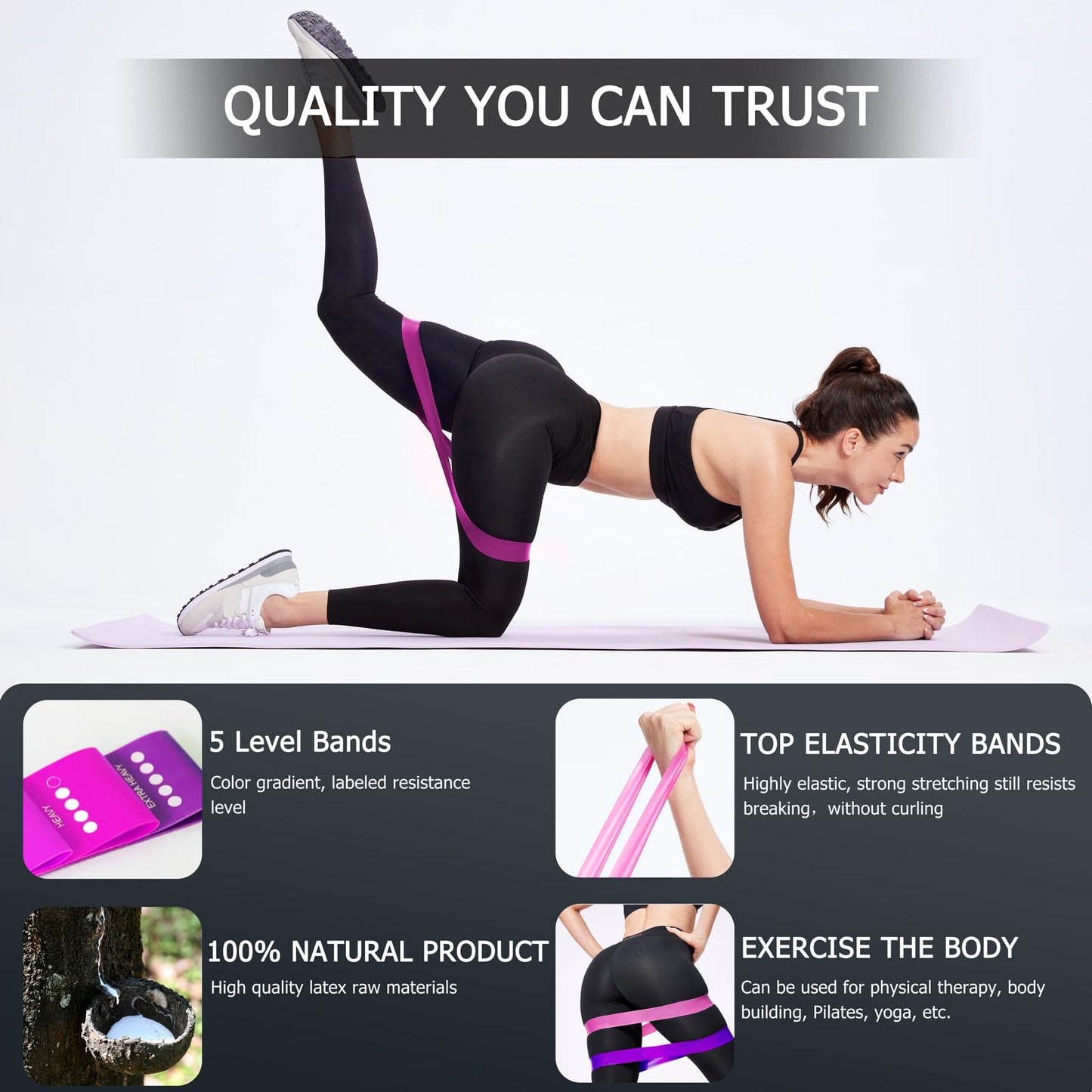 5 Set of Resistance Bands for Working Out for Women & Men, Elastic Band for Home Gym Exercise Workout, Stretch Bands, Loop Exercise Bands for Fitness, Strength, Physical Therapy, Yoga, Pilates