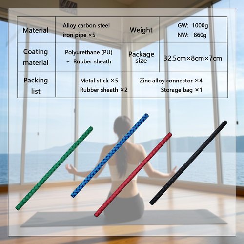 The Huang Yunming yoga stick is made of sturdy steel that is 5 feet high and an adjustable stretching stick, providing flexibility, agility, and balance. Multi functional fitness stick with 5 steel pipes (Red)