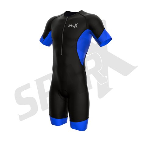 Sparx Men's Elite Sleeved Triathlon Suit Short Sleeve Trisuit SpeedSuit Skinsuit Swim-Bike-Run (Medium, Black/Blue)
