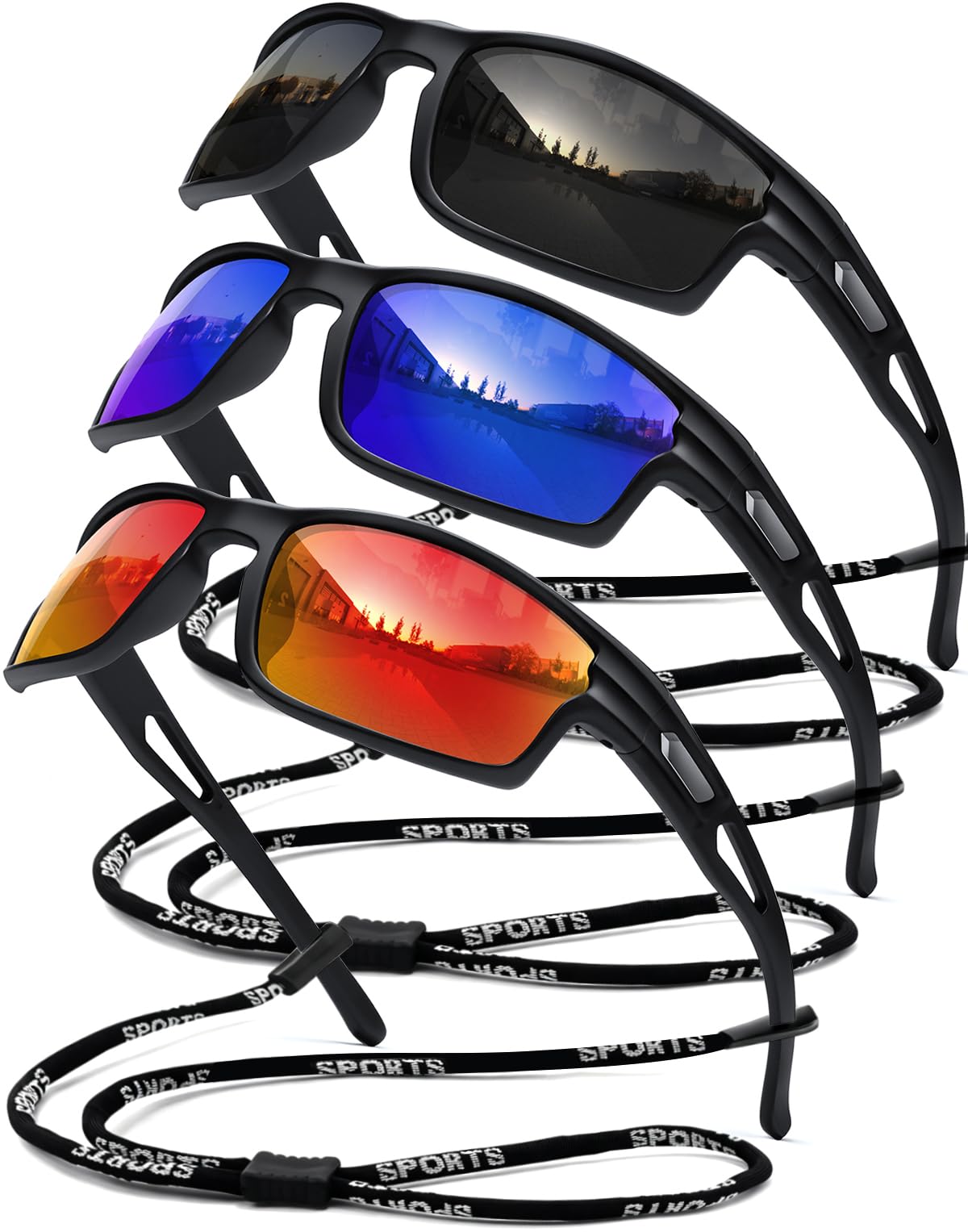 SQOQS Polarized Sports Sunglasses for Men UV400 Protection, Lightweight Wrap Around Sun Glasses for Fishing Cycling Running