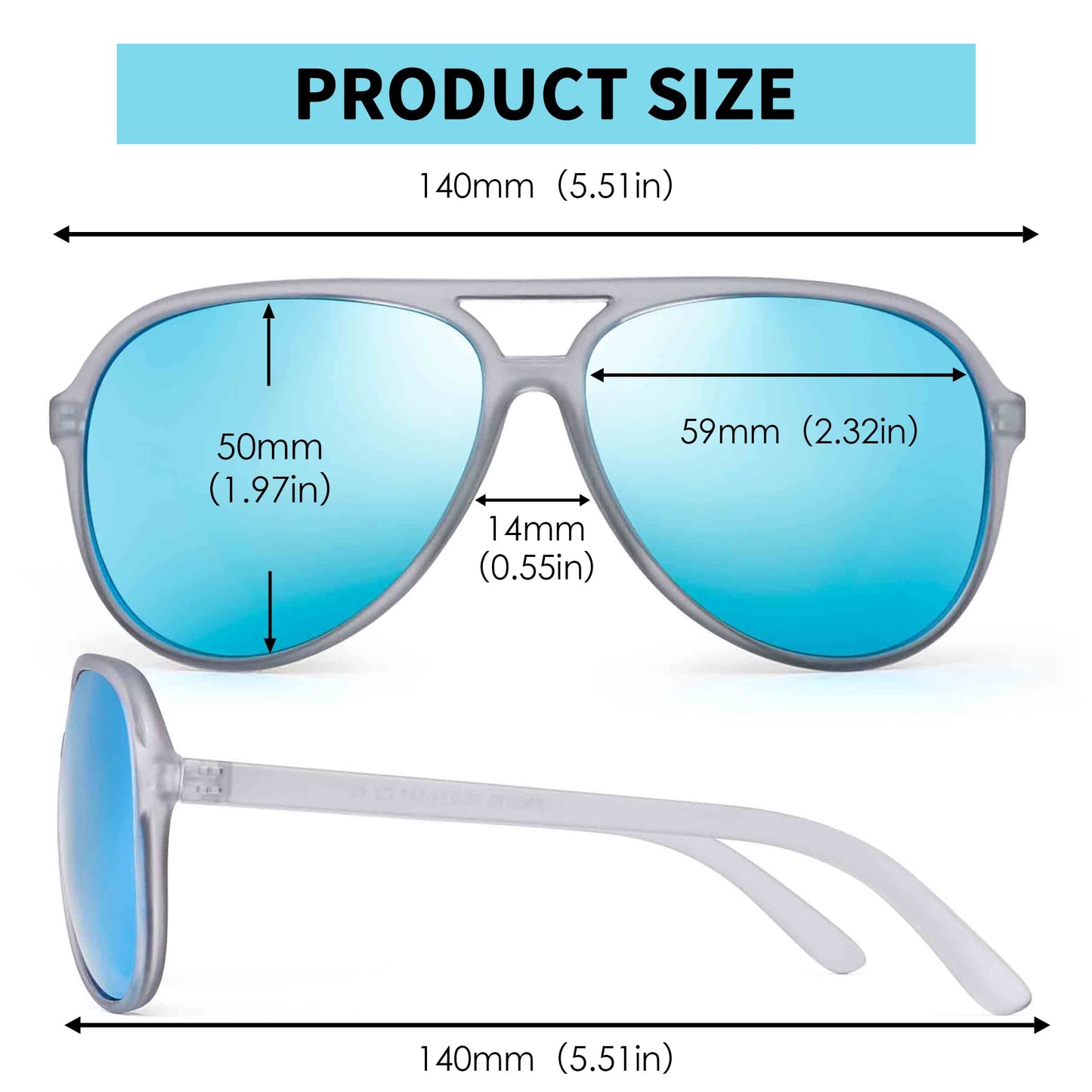 JIM HALO Polarized Aviator Sunglasses Men Women Oversize Plastic Driving Glasses (Matte Transparent Frame/Polarized Blue Lens)