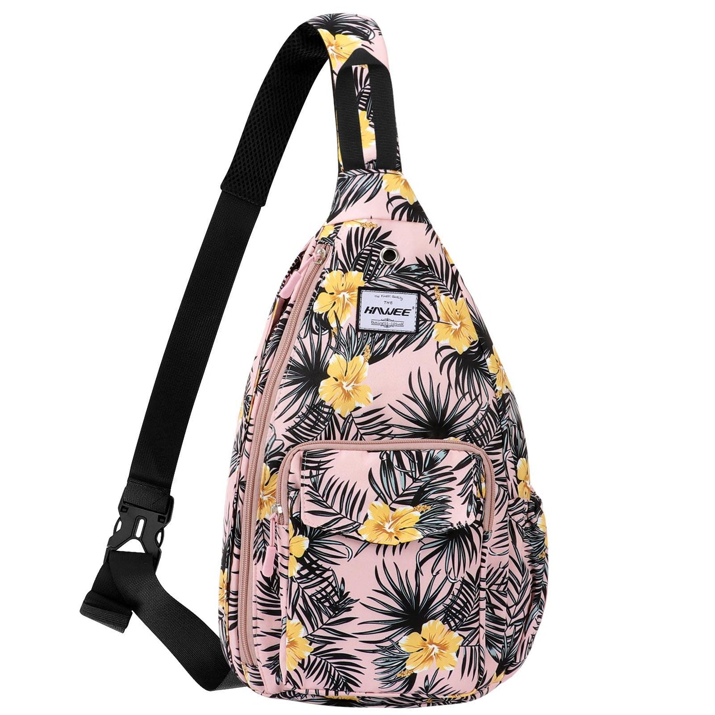 HAWEE Rope Sling Bag for Women Casual Cross Body Backpack Adjustable Anti-slip Strap/Bottle Pocket/Earphone Hole for Travel Hiking Sports, Hibiscus Orange
