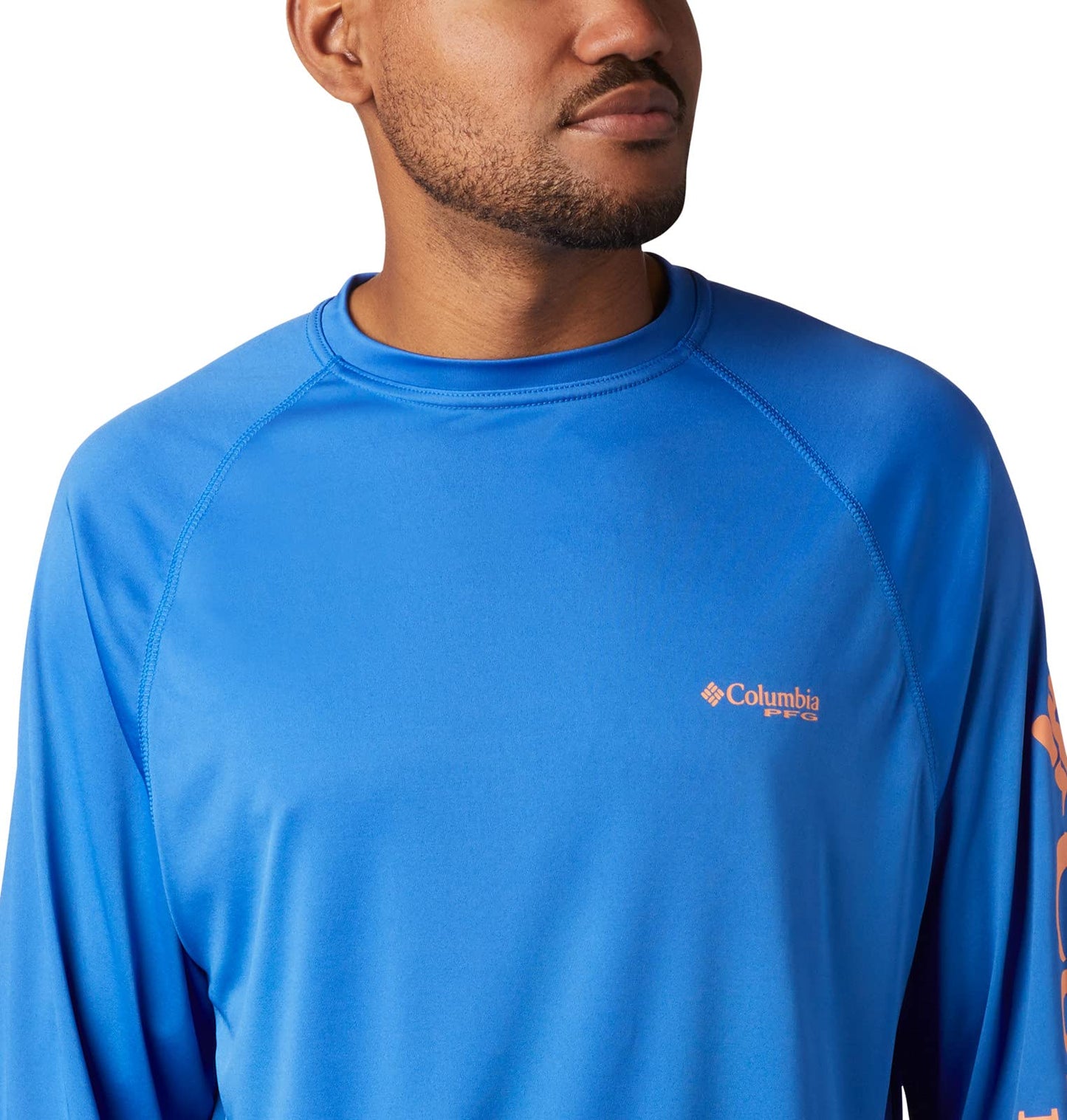 Columbia Men's Terminal Tackle Long Sleeve Fishing Shirt, Vivid Blue/Bright Nectar Logo, 5X