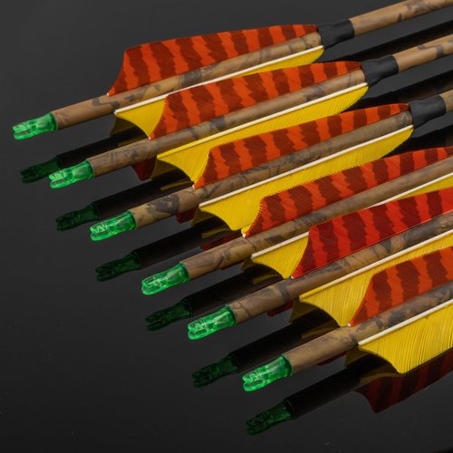 GQT 30” Carbon Arrows Hunting Arrows with 4” Turkey Feather, Removable Tips, Archery Target Practice Arrows Spine 500 for Compound & Recurve & Long Bow(Pack of 12)