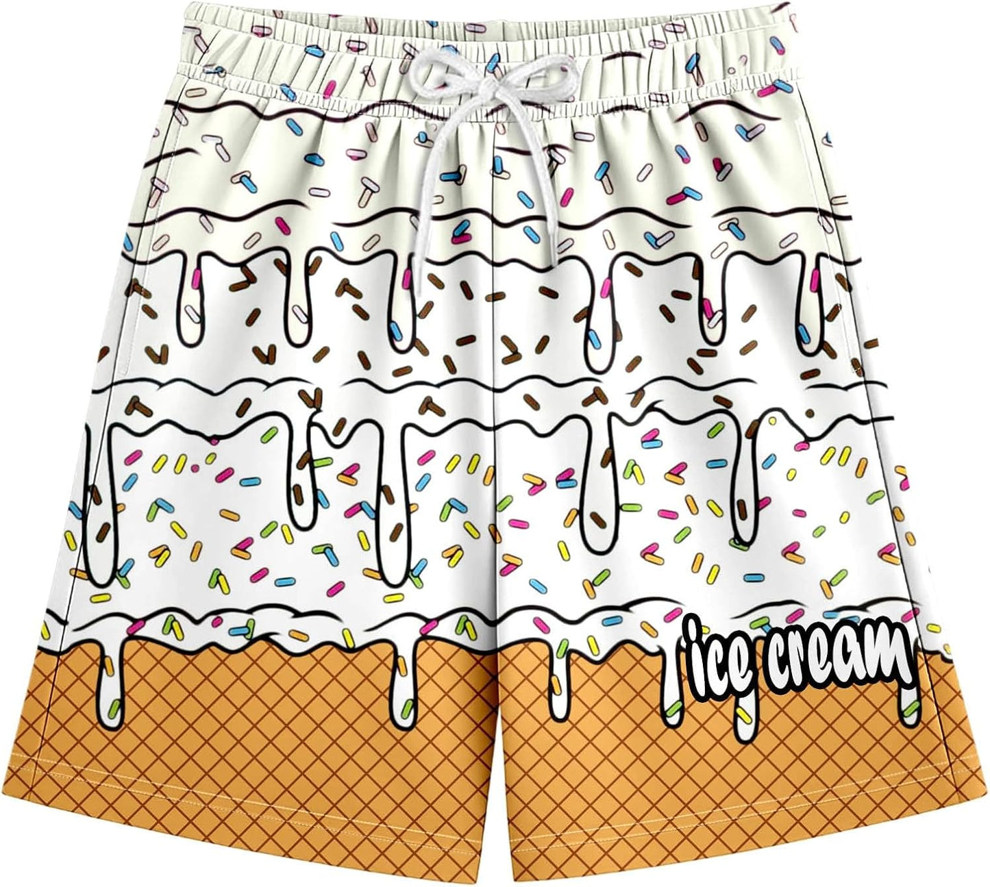 Ice Cream Boy Baseball Shorts Waffle Or Cone Preppy Shorts,Kids Youth Ice Cream Drip Track Short Pants