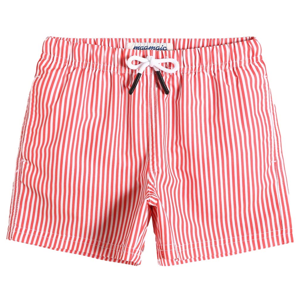 maamgic Boys Swim Trunks Toddler Swim Shorts Little Boys Bathing Suit Swimsuit Toddler Boy Swimwear,Stripe Redwhite,4 T