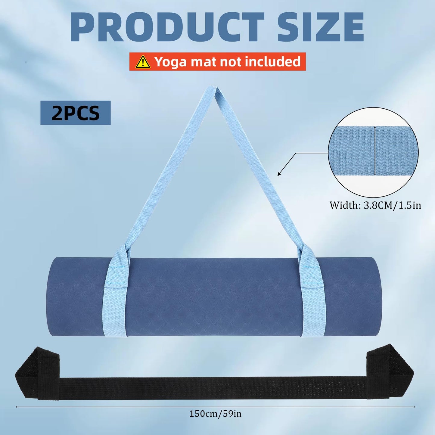 2 Pieces Yoga Mat Straps for Carrying, Black and Light Blue Yoga Mat Carrier Multi Purpose Adjustable Mat Holder Sling for Most Size Mats (Yoga Mat Not Included)