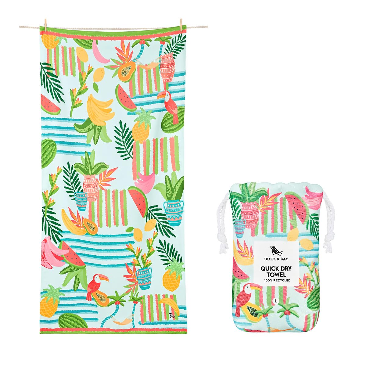 Dock & Bay Beach Towel - Quick Dry, Sand Free - Compact, Lightweight - 100% Recycled - Includes Bag - Havana Cabana - Set of 4 - Large (160x90cm, 63x35)