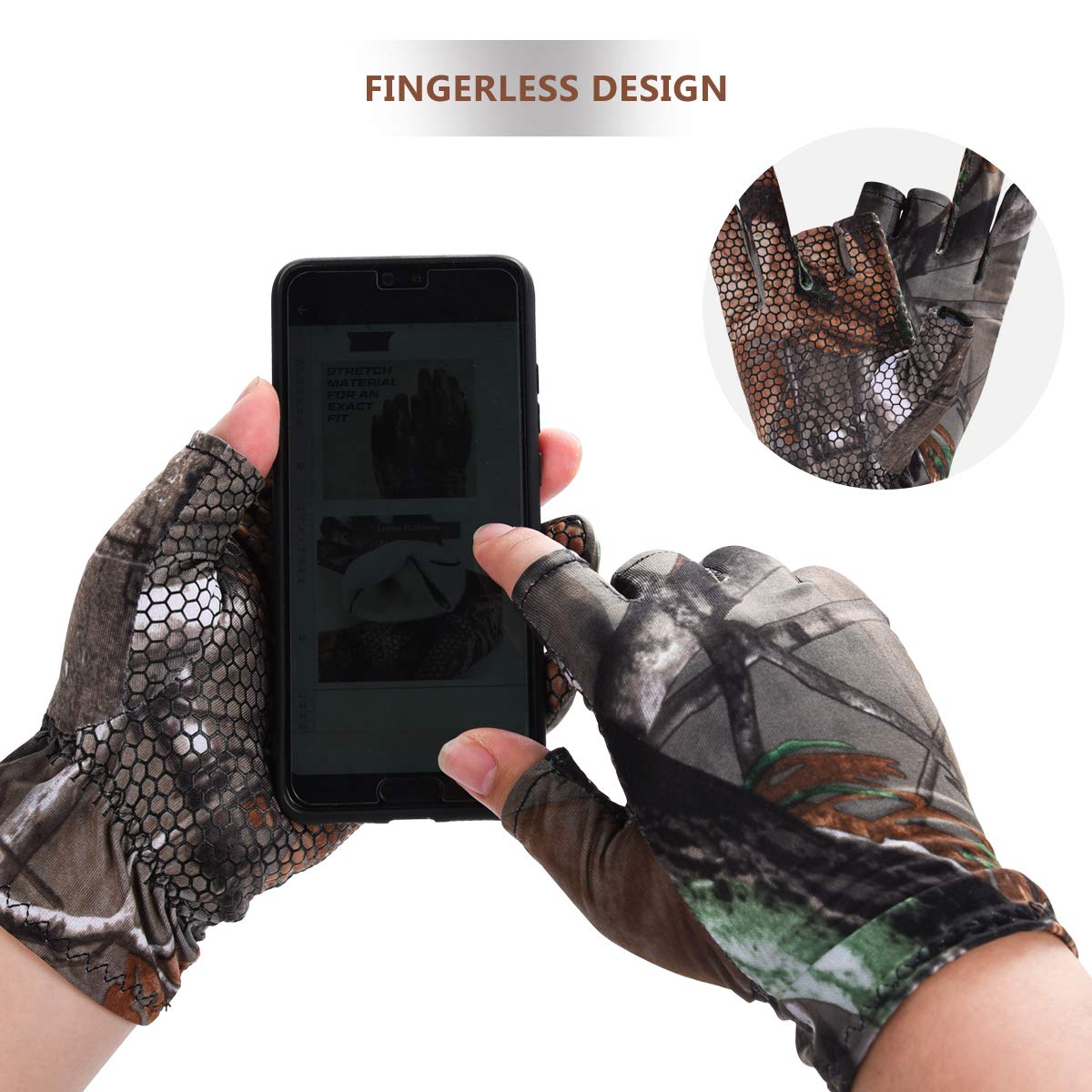 EAmber Camouflage Hunting Gloves Fingerless Gloves Pro Anti-Slip Sun Protection Lightweight Fishing Archery Accessories Hunting Outdoors (M)