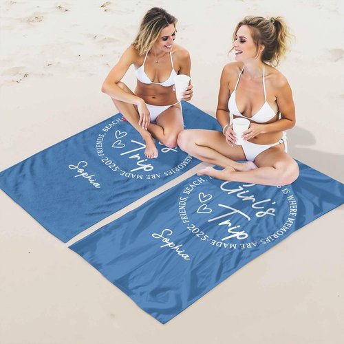 MyBienart Girls Trip Beach Towel 2025, Personzlized Beach Towels with Name for Kids Adults, Custom Girls Beach Trip Friendship Weekend Matching Gift for Women Friends Besties