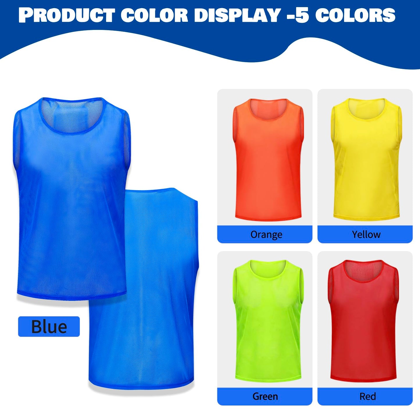 PULUOMASI 12/24/48PCS Pinnies Youth Team Pennies for Sports Kids and Scrimmage Vests for Soccer Basketball Jersey Practice