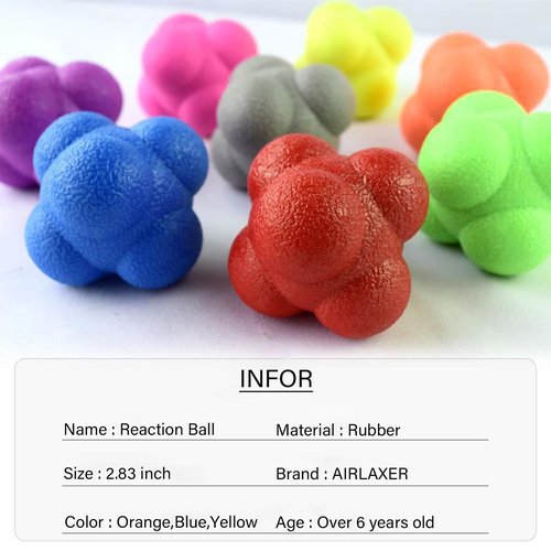 AIRLAXER Reaction Ball,Reflex Ball for Hand Eye Coordination Training,2.83 inch,Pack of 3-Orange,Blue,Yellow.