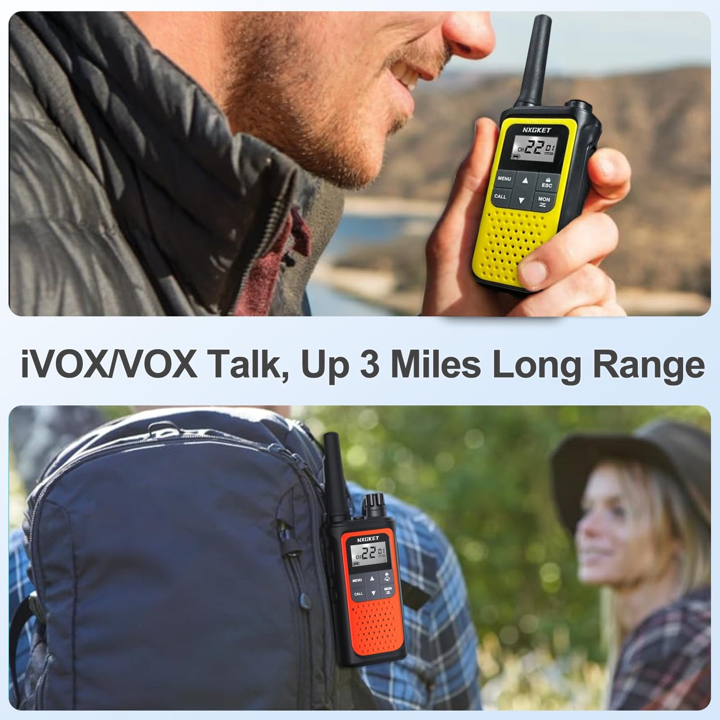NXGKET Walkie Talkies for Adults Long Rang NOAA Weather Alerts, Rechargeable Walkie Talkies 2 Way Radio 22 FRS Channel with 1800mAh Li-ion Battery USB-C Cable Outdoor Cruises Camping, 4 Pack