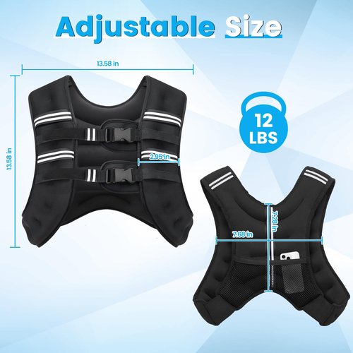 Ragebby Weighted Vest, 12lbs Vest for Men Women with Reflective Stripe, Body Weight Vests Adjustable for Workout, Strength Training, Running, Fitness, Muscle Building, Weight Loss