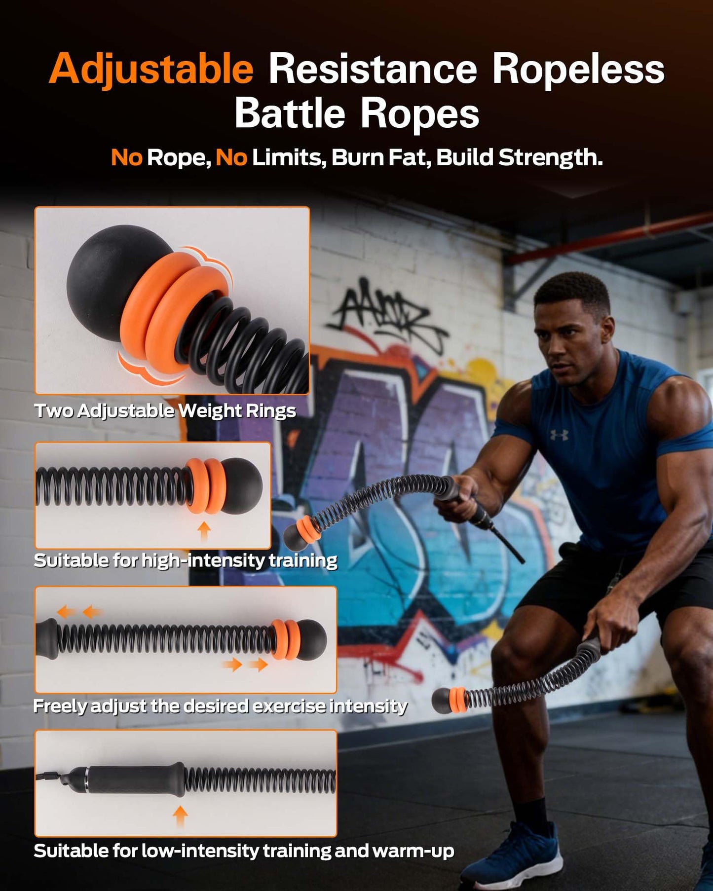 VividPulse 2PCS Weighted Ropeless Battle Ropes for Home Gym - Portable & Quiet Training Rope for HIIT, Strength & Low-Impact Cardio - Full Body Workout Equipment for Men & Women