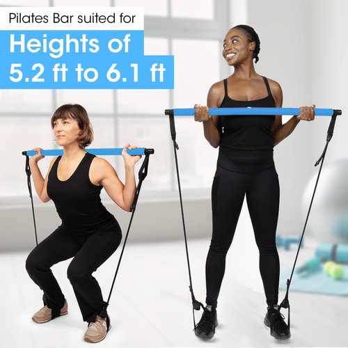 Stretched Fusion Pilates Bar Kit for Home Workouts | Portable Home Pilates Kit Set for Women & Men | Workout Bar for Legs, Hip, Waist and Arm (Blue)